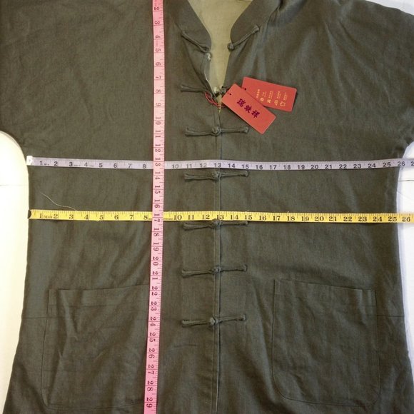 Mens Chinese Tang Jacket Linen Viscose Reversible Green Beige NEW WITH TAGS 2XL - Picture 11 of 11